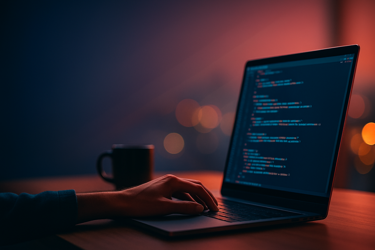 Developer writing code on laptop