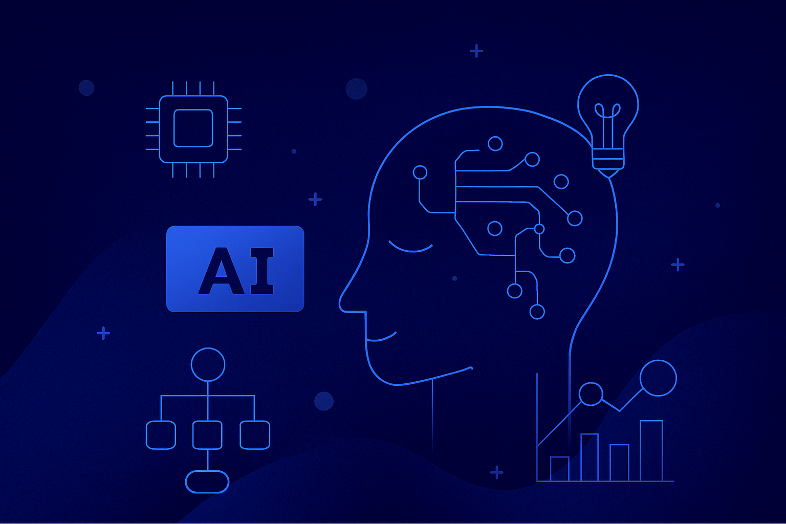 AI app mockup showing chat + analytics