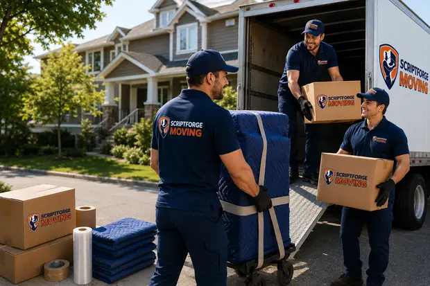 Professional ScriptForge movers preparing a moving truck